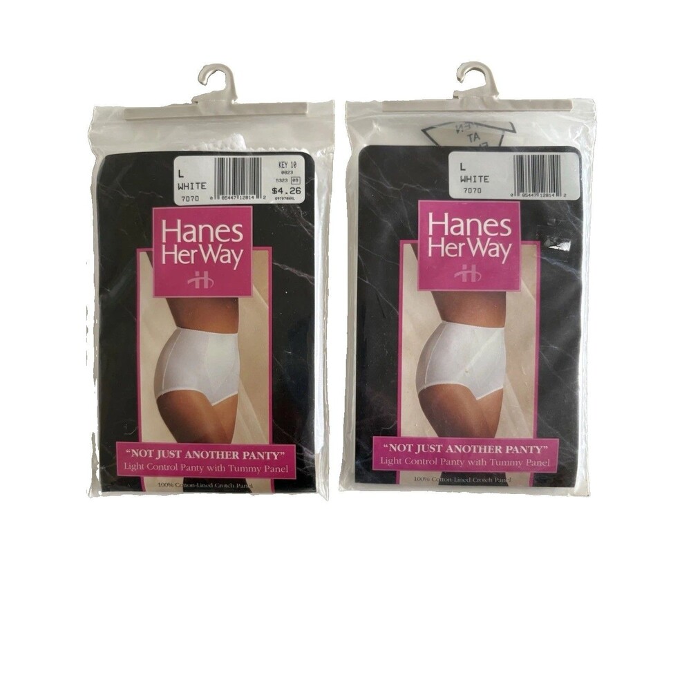 Vtg 1991 Hanes Her Way Light Control Panty Panties 7070 White SzLarge Lot Of 2